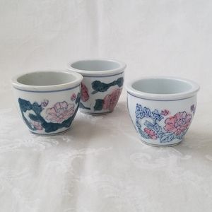 Three Small Ceramic Floral Cups
